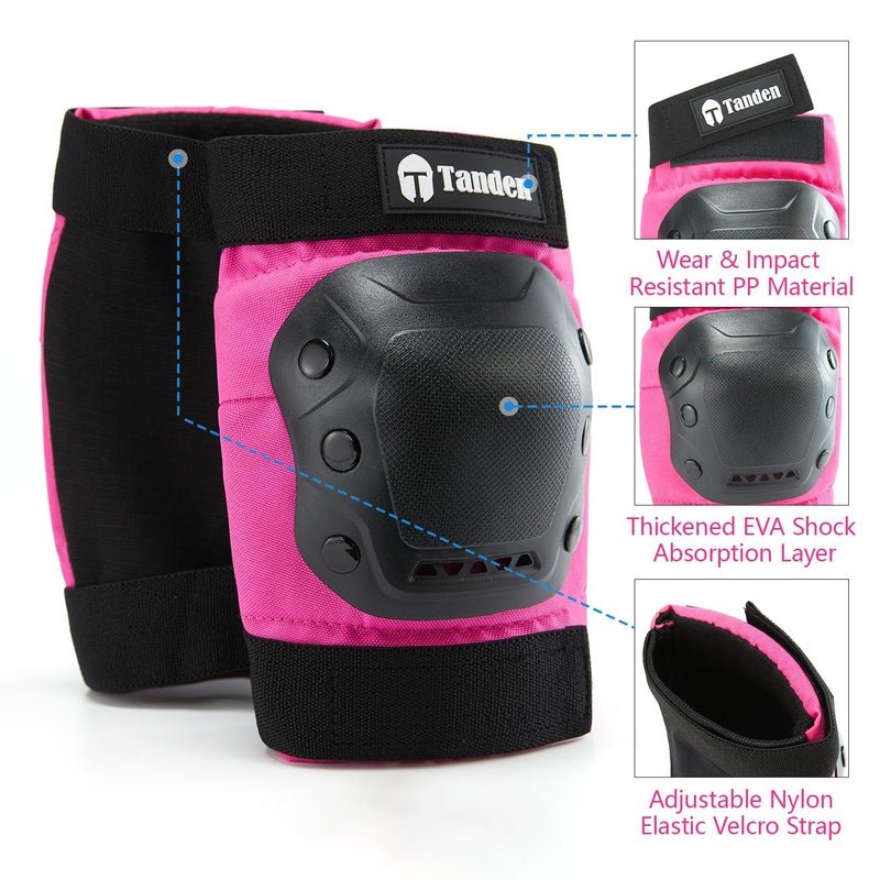 Tanden Skate Protective Gear Adult Knee and Elbow Pads for Roller Skating Pads Adult  Skateboard Knee Pads Elbow Pads Wrist Guards Pink - Image 3
